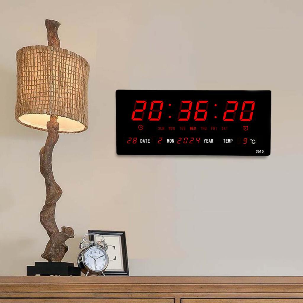 Rectangle Large LED Display Digital Clock with Date Week Wall Mounted Alarm Clock for Living Room Bedroom Classroom Home