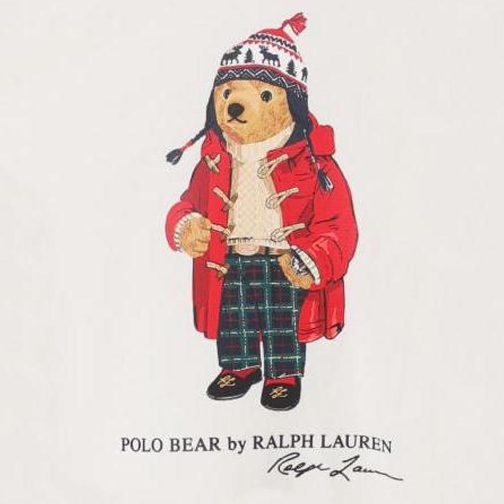 Polo Ralph Lauren Teddy Bear Letter Logo Pattern Long Sleeve T-Shirt Kids Tops Beige 323883620-008