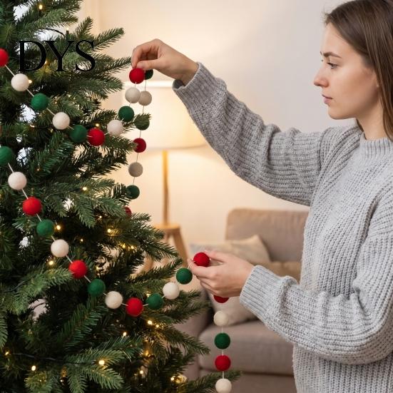 Holiday Celebration Supplies 78.8 Inch Christmas Pom Garland, Red Green White 20/30 Pompom Xmas Party Wall Decor Balls Garland Ornaments for
