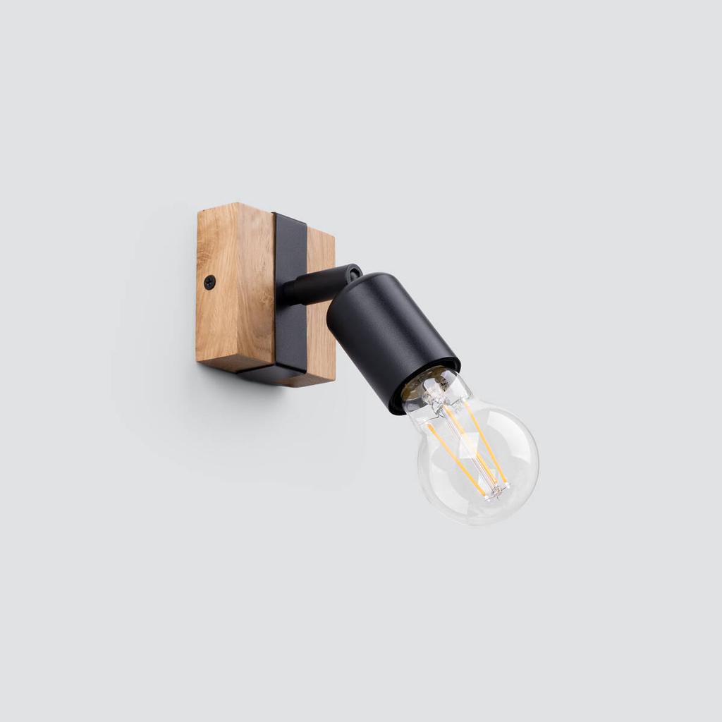 Wall Lamp Reflector Black with Wooden Elements for Reading ZUCA 1xE27 15W SL.1295 Sollux Lighting