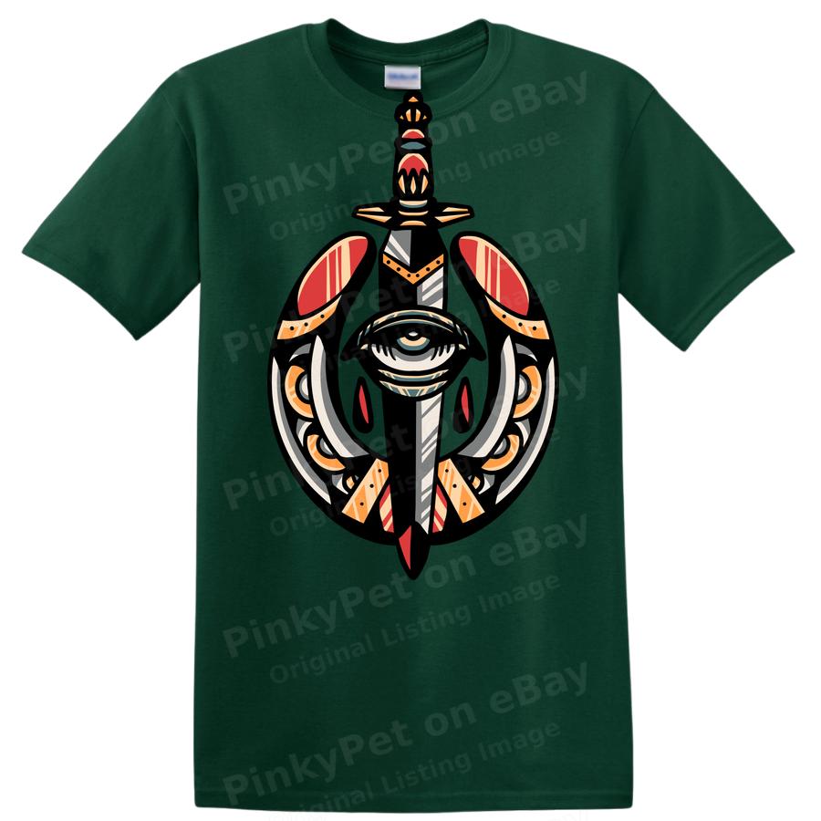 Sword Shield Graphic T Shirt Vintage Look Warrior Art Tee for Gamers