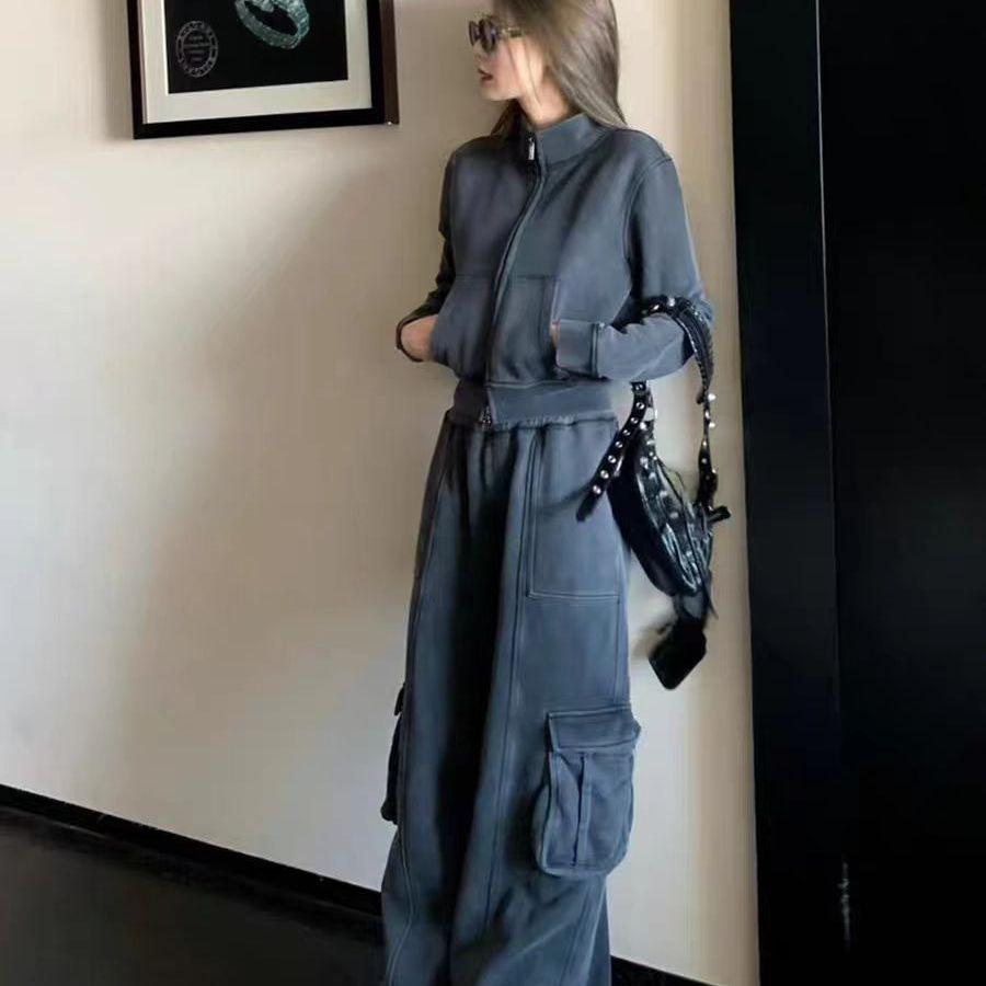 Women's Retro Sportswear Set: Spring Slim Fit Hoodie & Wide Leg Pants Two-Piece Running Outfit