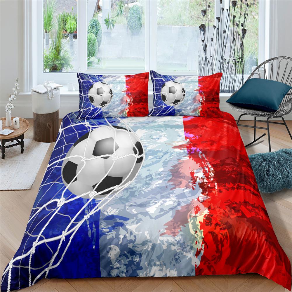 

Soft SkinFriendly King Queen Quilt 3D Football Soccer For Kids Teens Boys Ball Sports White Red 2 3pcs Polyester Comforter (quilt)-EU Single(135*200cm)3pcs