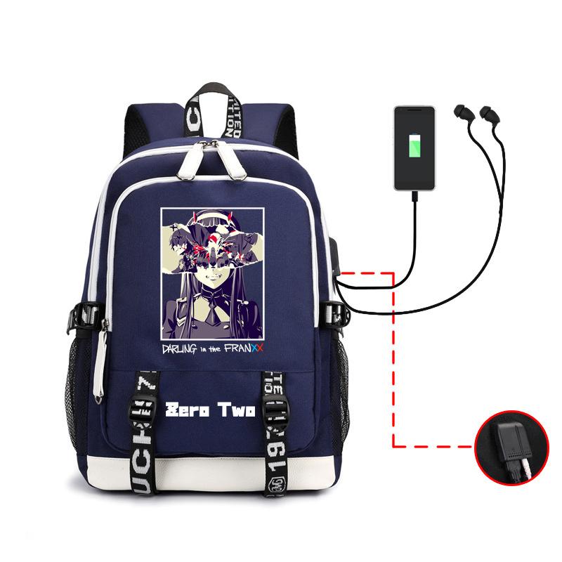 Arling In The Franxxx Anime Printed Backpack Male And Female Usb Large Capacity Charging Headphones School Bag