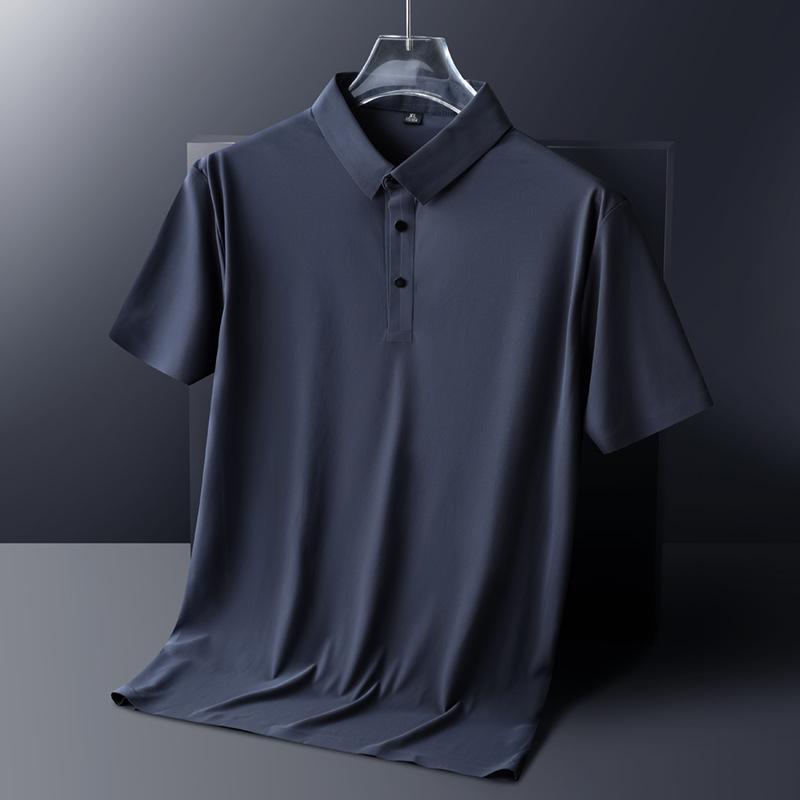 POLO-Shirt für Herren, fett, Übergröße, Polo-Ausschnitt, Eisseide, Top, schnell trocknendes, solides Kurzarm-T-Shirt für Herren