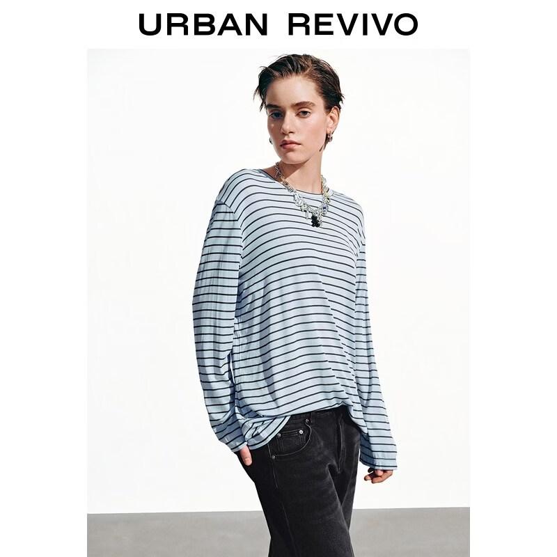UR Women's Casual Color-block Stripe Loose Long-sleeve T-shirt