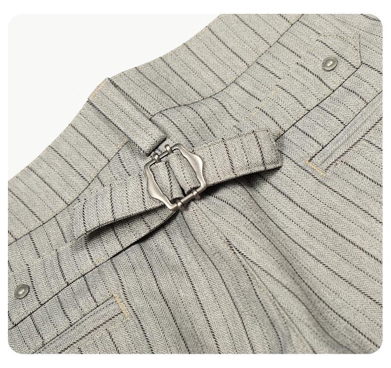 11KN Retro Gray Striped Wide-Leg Suit Pants for Men and Women - Versatile, Trendy, and Slimming Casual Wear