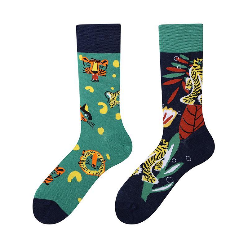 Unisex A/B Style Asymmetrical Cartoon Mid-Calf Cotton Socks