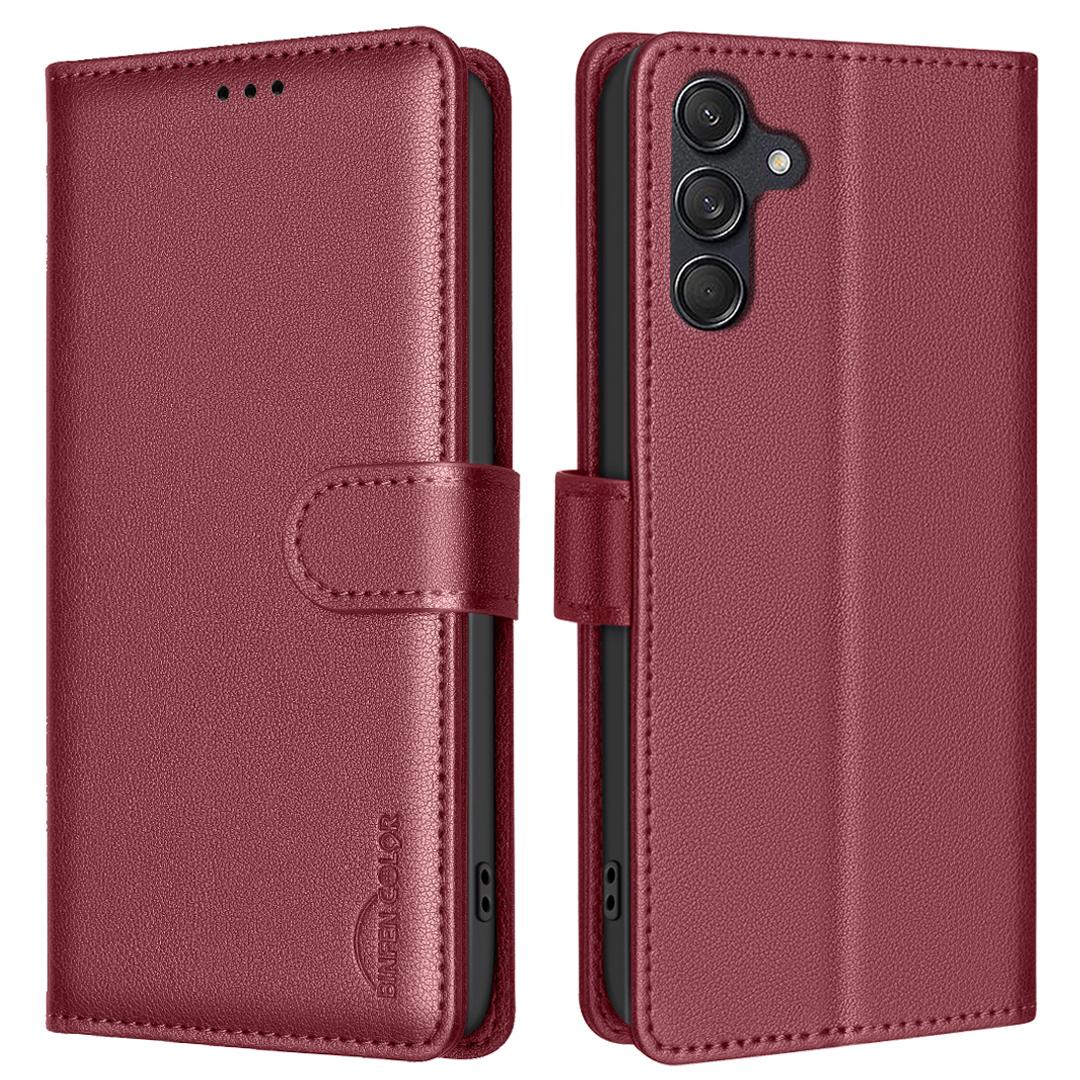 

BINFEN COLOR BF32 For Samsung Galaxy A56 5G Leather Case Wallet RFID Blocking Phone Cover Red