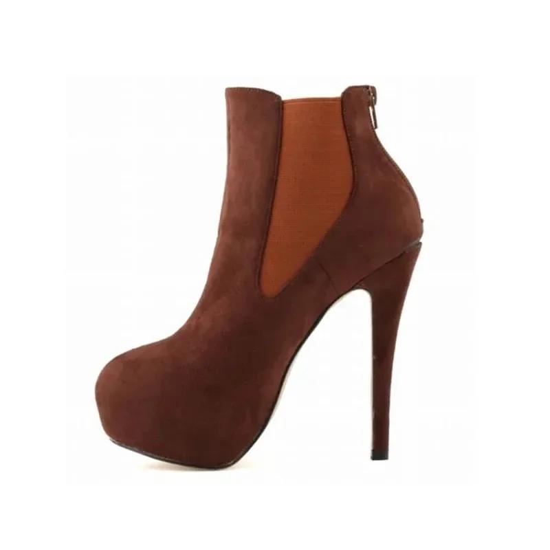 Women Boots 14cm Extremely High Heels  Winter Autumn Short Ankle Boot Sexy Platform Casual Black Party Shoes Large Size 43