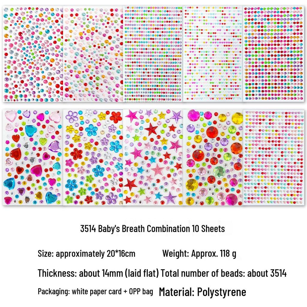 Gem Stickers: Kids' 3D Acrylic Crystal DIY Rhinestone Decorations, Colorful Cross-Border Designs for Girls