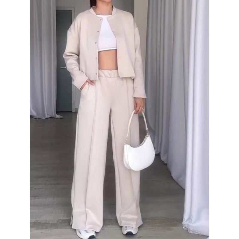 Fashion Cross-Border Women's Clothing Fall and Winter New Arrival Fashion Button Baggy Coat Plaid Easiest for Match Casual Pants Suit Women's Clothing