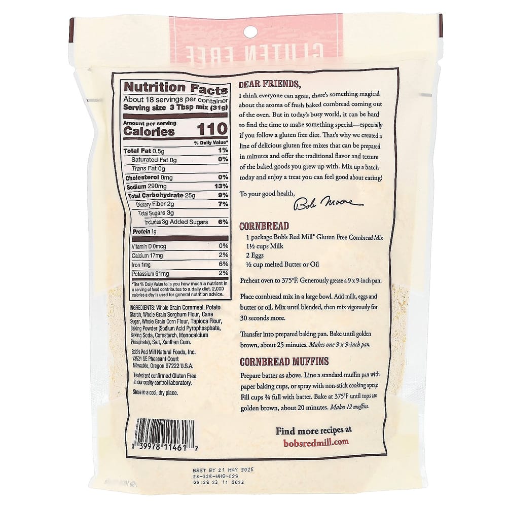 Bobs Red Mill Gluten-Free Cornbread Mix 567g (20oz)