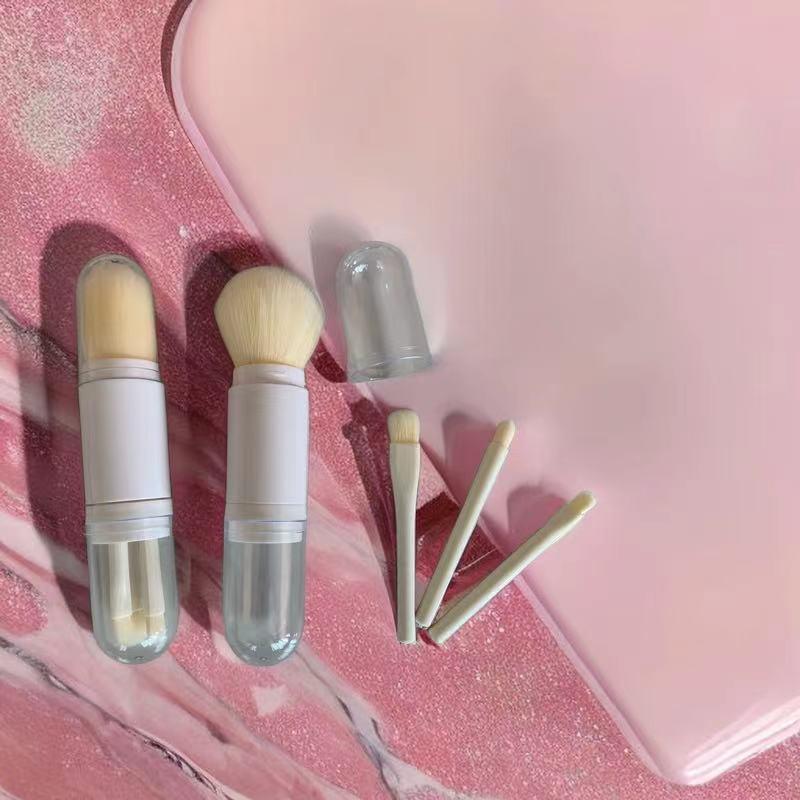 Kompaktowy zestaw pędzli do makijażu 4 w 1: Pędzle podróżne do cieni do powiek i pudru sypkiego