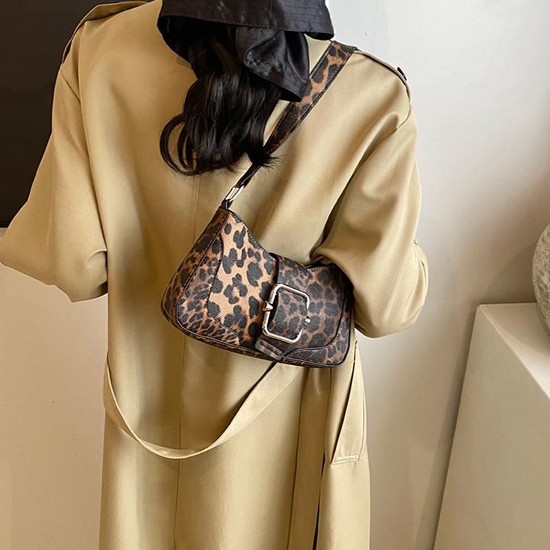 PU Women Crossbody Bag Leopard Print Bag Fashion One-shoulder Underarm Bag Niche Design Messenger Bag