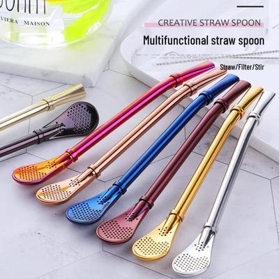 304 Stainless Steel 2-in-1 Straw Spoon & Stirrer