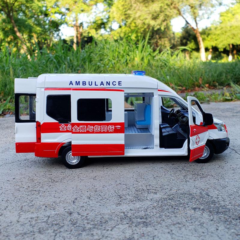 ZOXWG1 1:34 FORD Transit Alloy Ambulance Vehicles Car Model Diecast Metal Toy Broadcast Car Model Simulation Sound and Light Kids Gifts