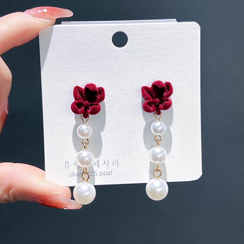 Cercei Ancola Roșu Argintiu Geometrici cu Picătură de Ulei - Modă Retro Manșete de Urechi High-End pentru Femei