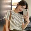 Shop   Women S Round Neck Striped Short Sleeve Knit Tee wdmS Wkn tS14483577