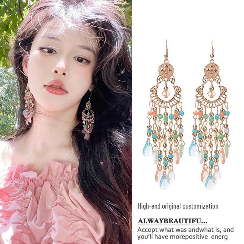 Bohemian Long Tassel Earrings for Women - 2025 High-End Ethnic Vacation Style Studs
