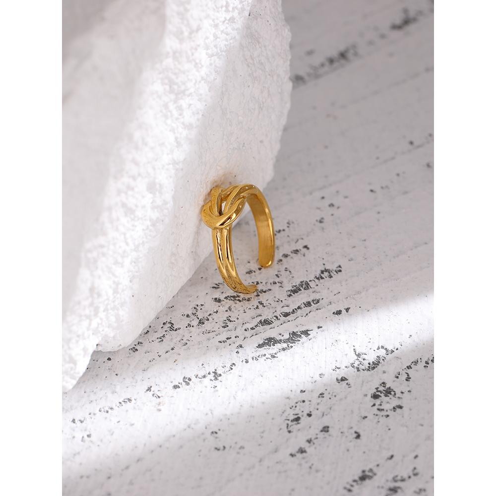 Yhpup Edelstahl Krawattenöffnungsring für Damen Hochwertiges Metall Goldfarben 18 K Damen Trendiger Ring Schmuck Anillos Mujer Geschenk