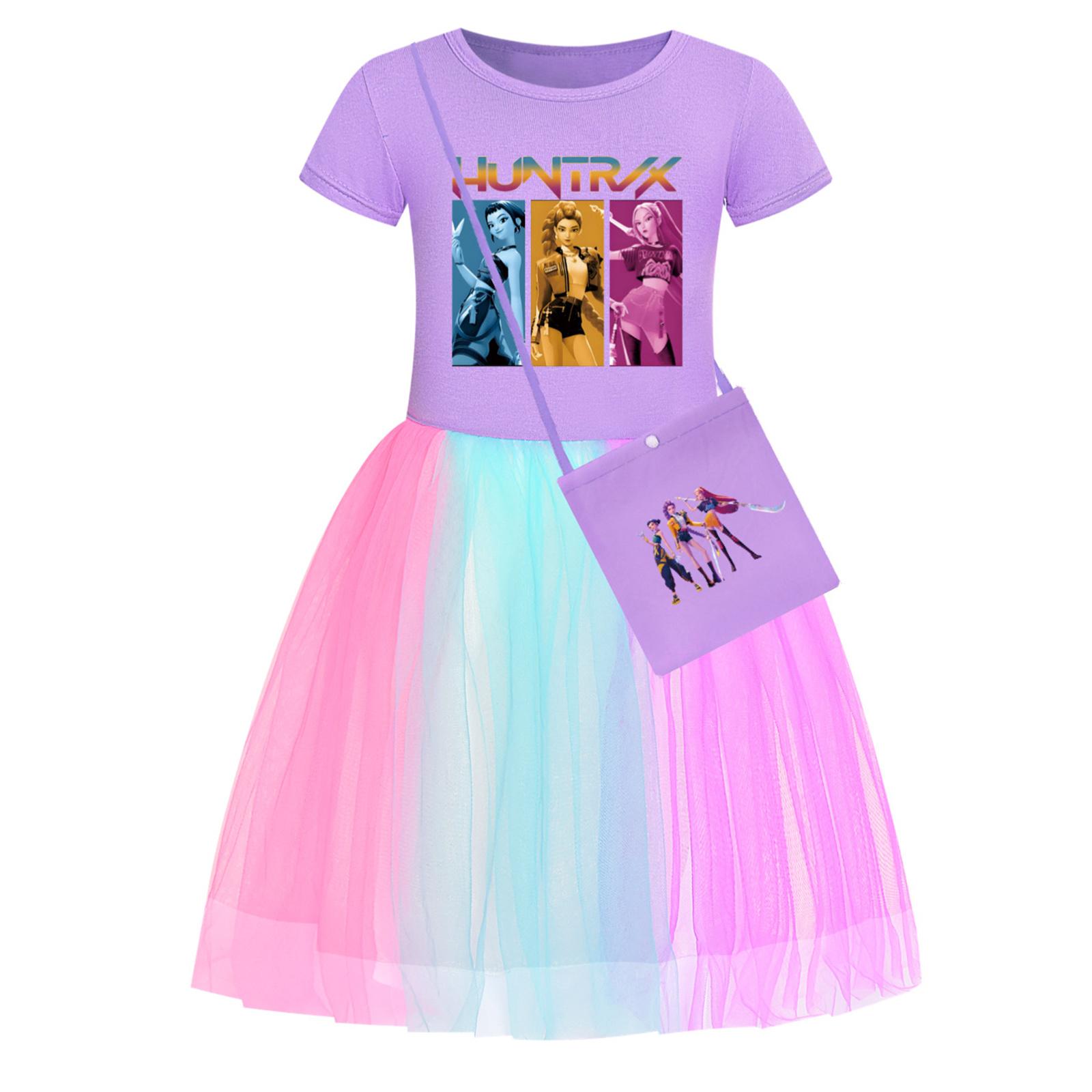 

Girls Star-Print Skirt Round-Neck Short-Sleeve Colorful Lace Patchwork Dress 150