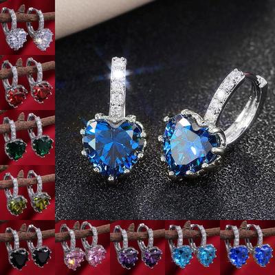 Multi-Color Zircon Heart Crystal Earrings - Fashionable Peach Heart Jewelry
