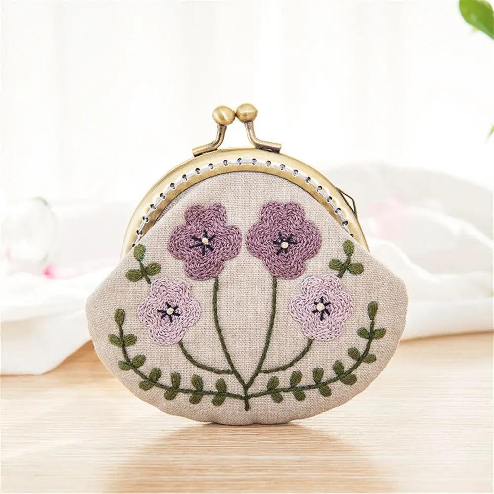 Flerfarget Håndlaget Broderi Startsett Myntpung Lommebok Blomstermønstre Korssting Broderi DIY Håndverk Hjemmedekorasjon