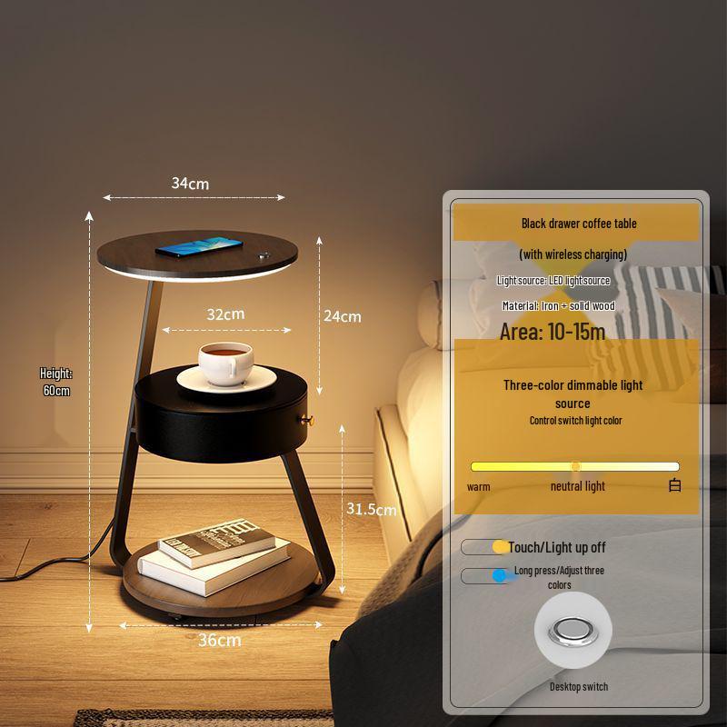 Wireless Charging Floor Lamp with Integrated Bedside Table - Creative Living Room and Bedroom Storage Solution