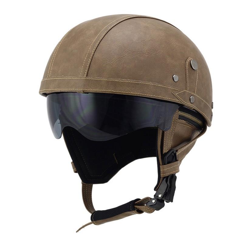 Vintage-Style Leather Half Helmet Adults Motorcycle Scooter Riding DOT Certified All Season Universal Fit