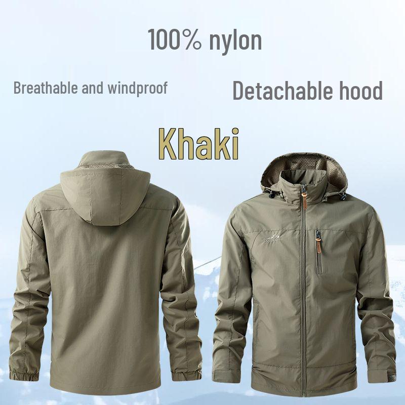 

Men s Windbreaker: Loose, Thin, Windproof Mountaineering Jacket with Detachable Hood for Spring and Autumn Outdoor Adventures 4XL