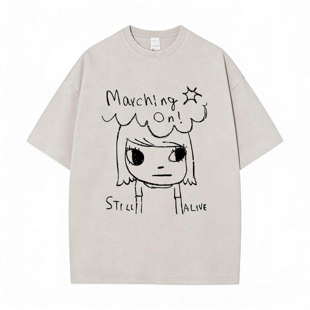 Hot Sale Yoshitomo Nara Vintage Washed Tshirt Men Women Casual Funny T Shirt Male Cotton Oversized Short Sleeve Tops Streetwear