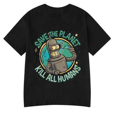 Lustiges Save The Planet Kill All Humans Roboter Grafikdruck T-Shirt Damenmode Sommer Kurzarm T-Shirt Kleidung