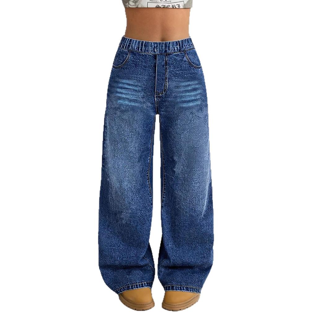 Girls' Fashionable Loose-fitting Wide-leg Denim Pants, Spring-autumn Children's Casual Straight-leg Denim Pants