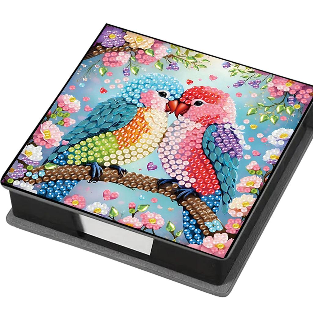 DIY Rhinestones PU Diamond Painting Notecard Box with 160 Sheets Paper Gem Painting Memo Pad Holder Mosaic Kit for Home Office