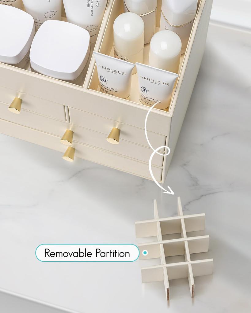 Vlando Make-up Große Kosmetische Vier für Hautpflege Make-up Kosmetik Geburtstagsgeschenk für Frauen Box, Kapazität, Aufbewahrung, Schubladen, Produkte, Lippenstifte, Pinsel,