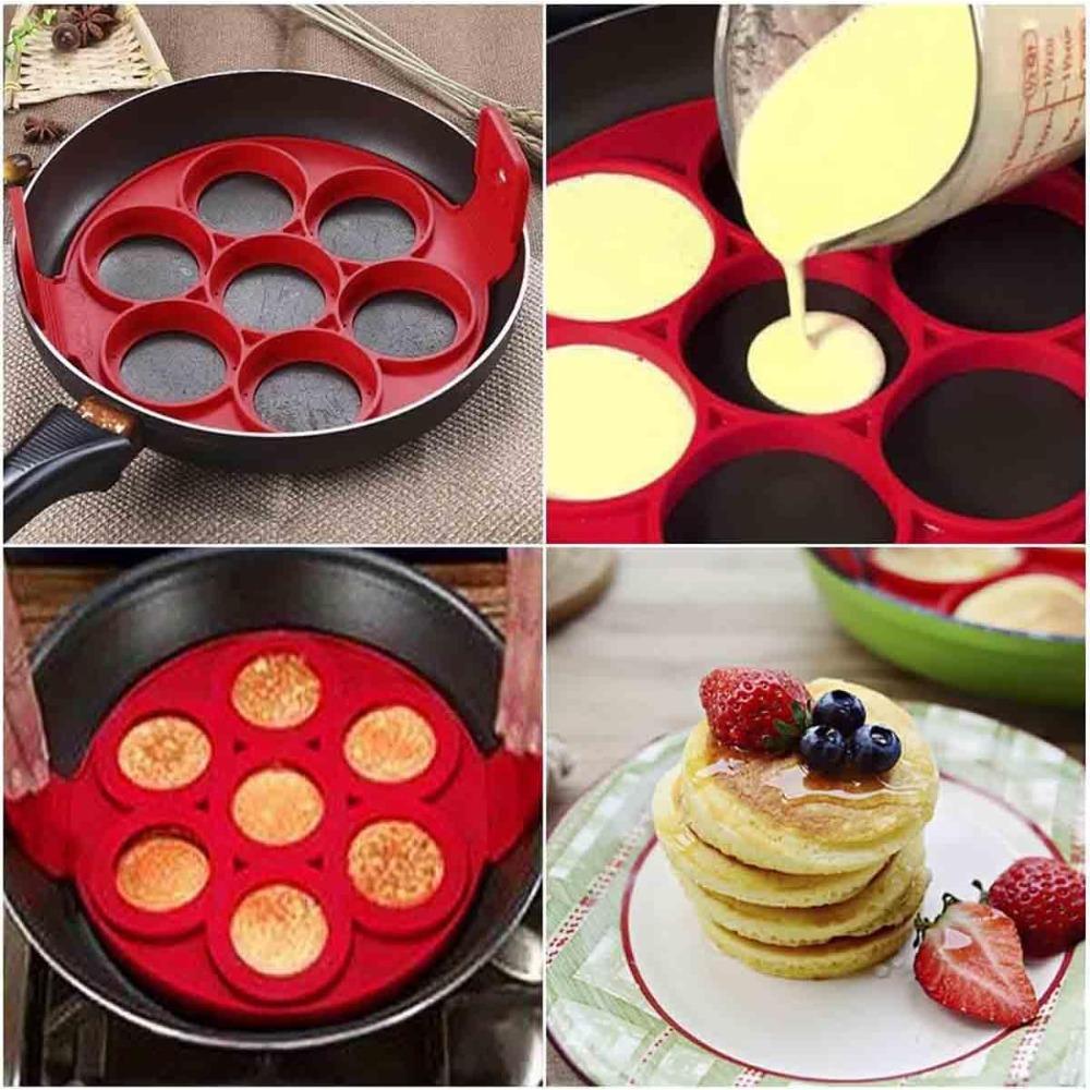1Pcs Round Egg Griddle 7 Hole Food Grade Silicone Nonstick Pan Egg Pancake Mold Home Cooking Kitchen Baking Accessories