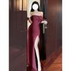 Celebrity Style Dignified Atmosphere Sexy Shoulder Evening Banquet Dress Slim Dress Casual Spring and Summer New
