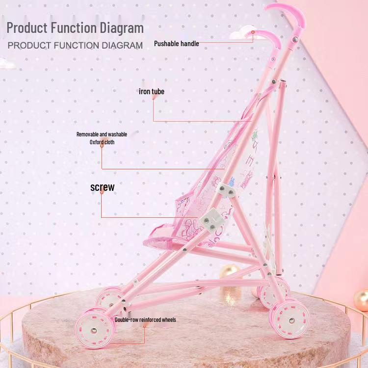 Kids' Pretend Play Folding Stroller and Baby Walker for Girls