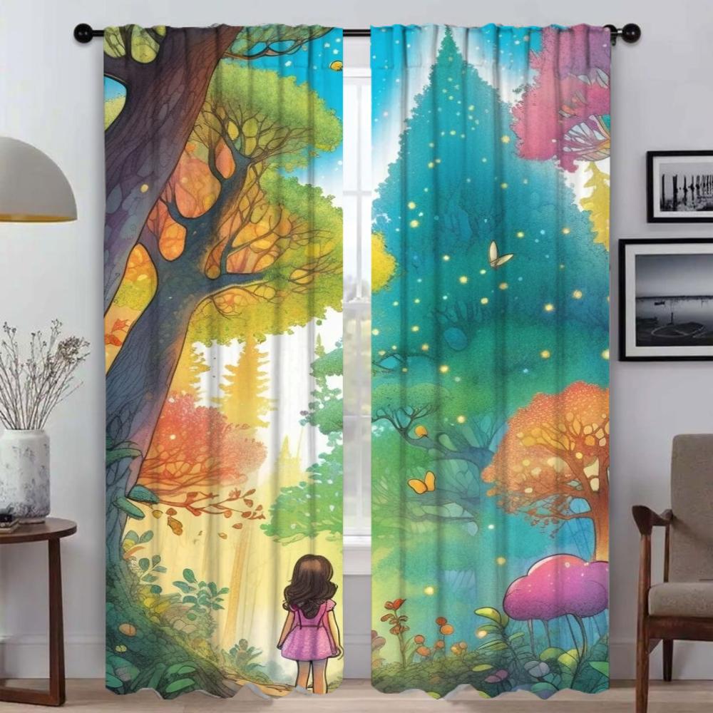 Verdunkelungsvorhang für Zimmer, 2 Paneele, Kinderillustrationen, elegante Zimmervorhänge, Innenvorhänge für Zuhause, Tüll für Schlafzimmer