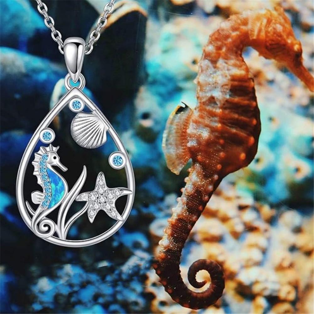 Luxury Female Crystal Stone Starfish Seahorse Animal Pendant Necklace Vintage Gold Color Wedding Jewelry For Women