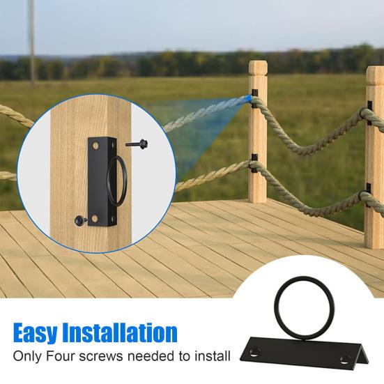 4Pcs Corner Post Rope Holder Heavy Duty 304 Stainless Steel Rope Fence Bracket Holder Stair Railings Wall Ceiling Hook Decorative Ring Rope Support