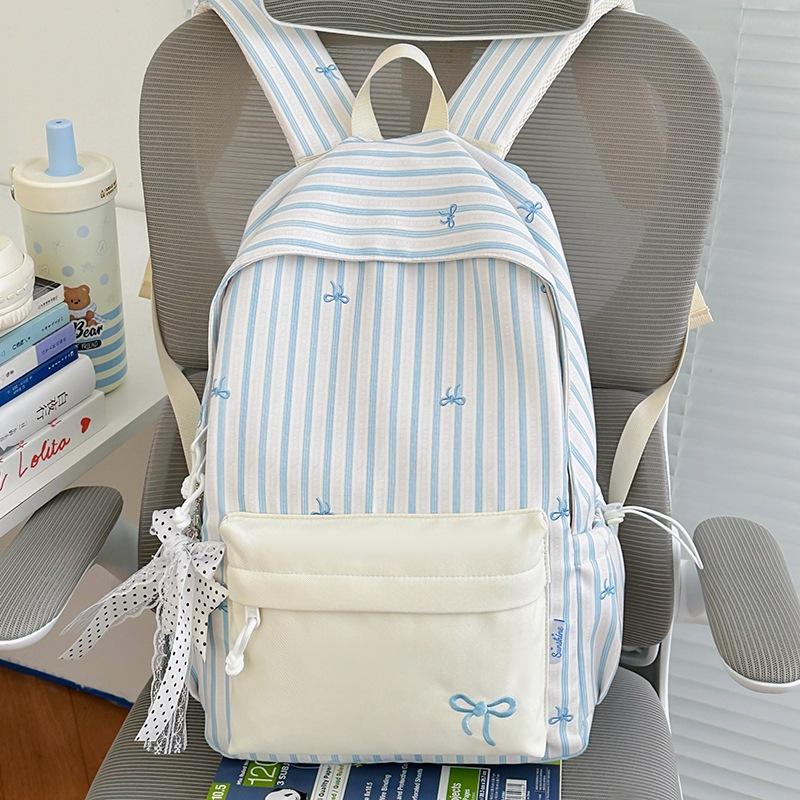 Schoolbag new Korean version cute high school student striped ins schoolbag high value backpack simple student large capacity backpack