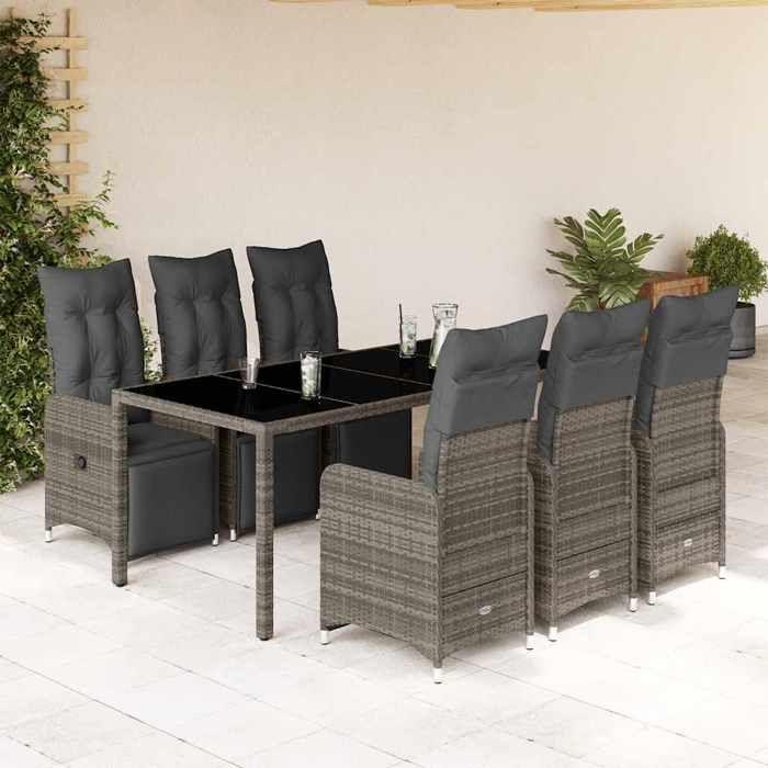 VidaXL Ensemble de bistro de jardin 7 pcs coussins gris poly rotin 3277169