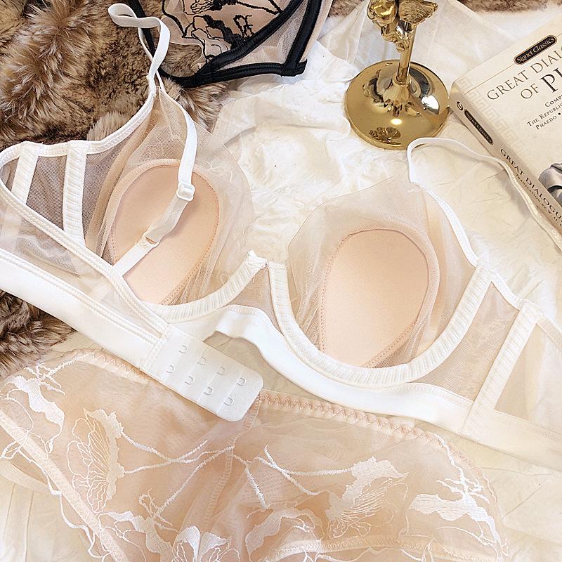Reggiseno francese sexy Set da donna Intimo ricamato in pizzo Bralette ultra sottile Comfort Lingerie traspirante Reggiseno con set di mutandine