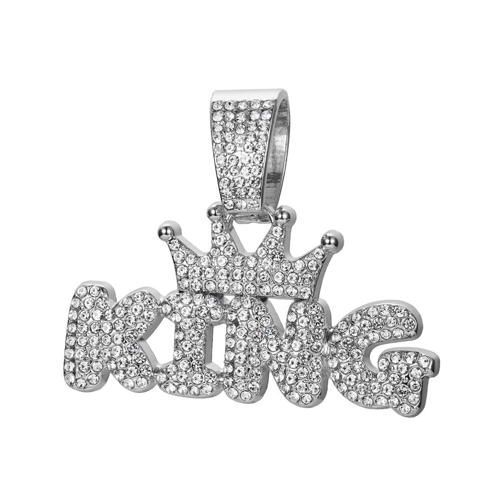 

Хип-хоп корона с подвеской в виде буквы KING Ожерелье для мужчин Кристальная кубинская цепь Iced Out Bling Хип-хоп ожерелья Рок байкерская бижутерия