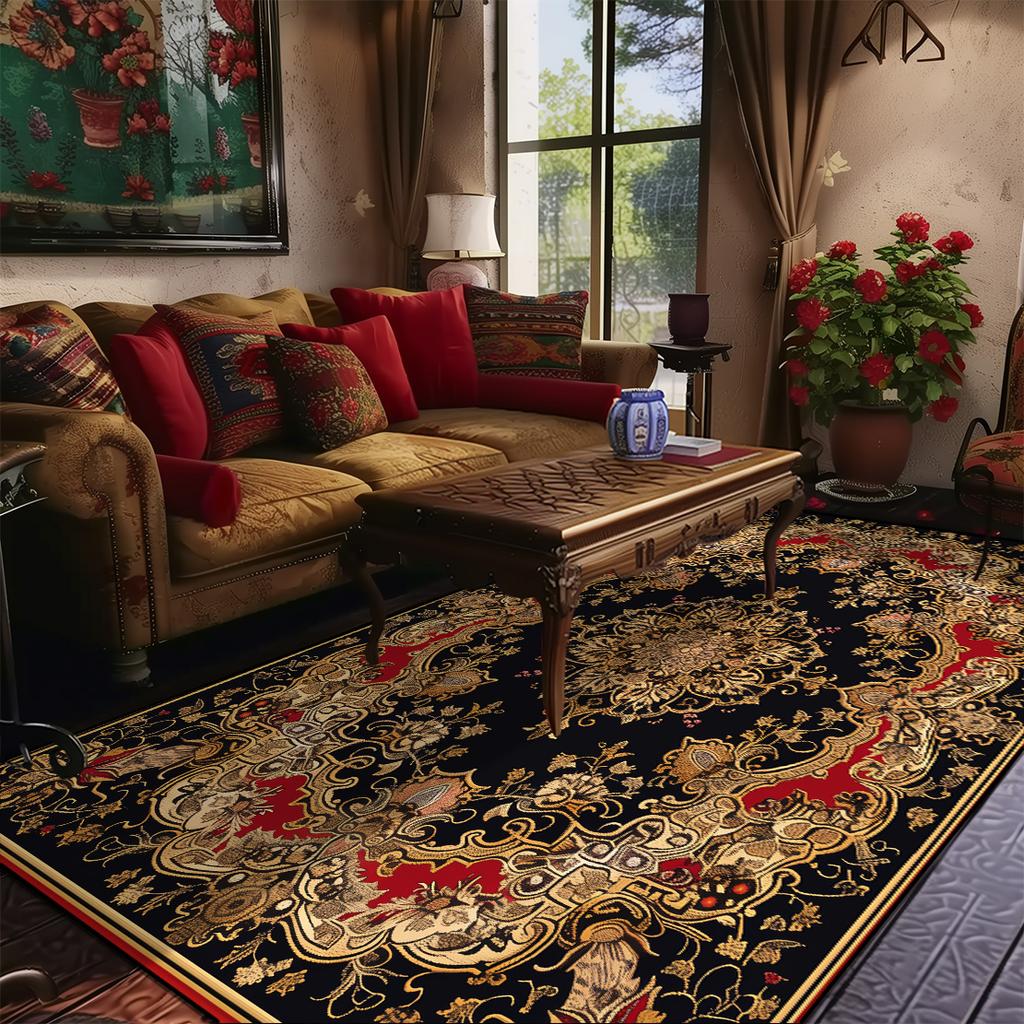 Living Room Retro Persian Style Carpet Home Decoration Lounge Coffee Table Rugs Soft Bedroom Non-slip Bedside Floor Mat Washable