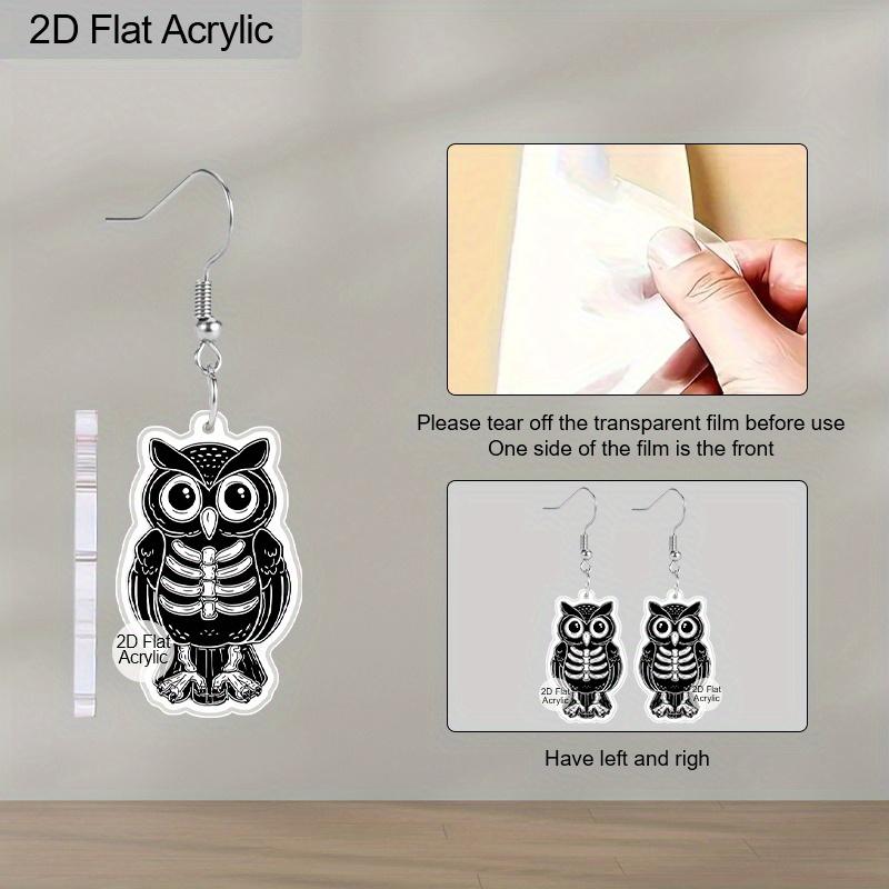 2D Flat Cute Acrylic Skull Owl Dangle Earrings Women's Halloween Accessories Charming Jewelry Gift