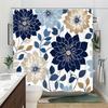 Elegant Navy Blue Floral Shower Curtain - Modern Symmetrical Design, 70x70