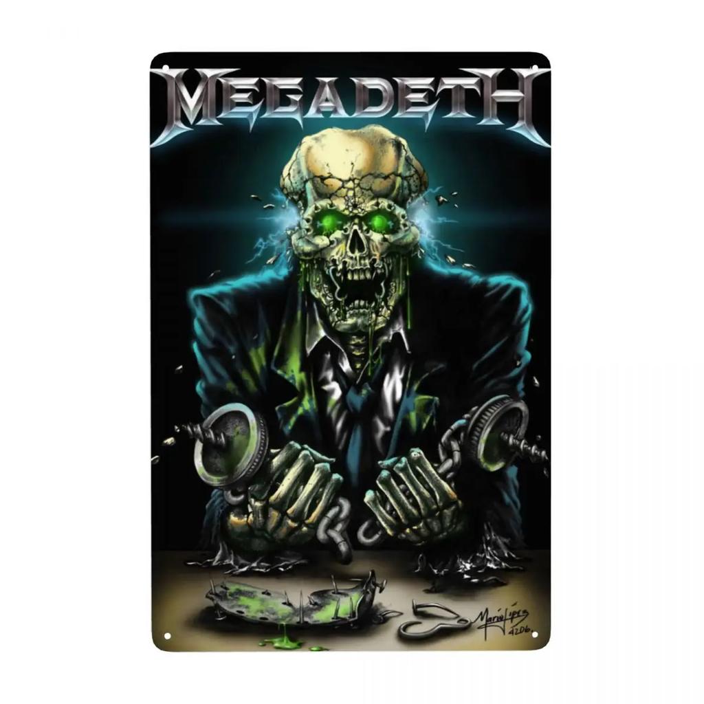 Megadeths Skull Metal Tin Sign Custom Retro Heavy Metal Band Plaque for Pub Cafe Yard Man Cave Bar Home Decor
